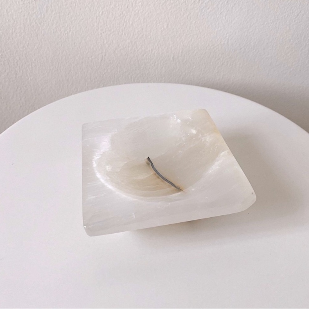 ALABASTER MARBLE ELEGANT SQUARE TRINKET BOWL SMALL CHIC MODERN HOME DECOR Cream